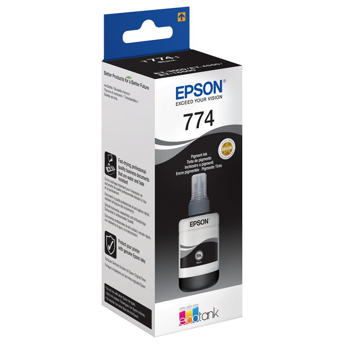Epson C13T774140 Botella de Tinta Negra Pigmento 140ml Compatible con EcoTank ET-4550 ET-3600 ET-16500