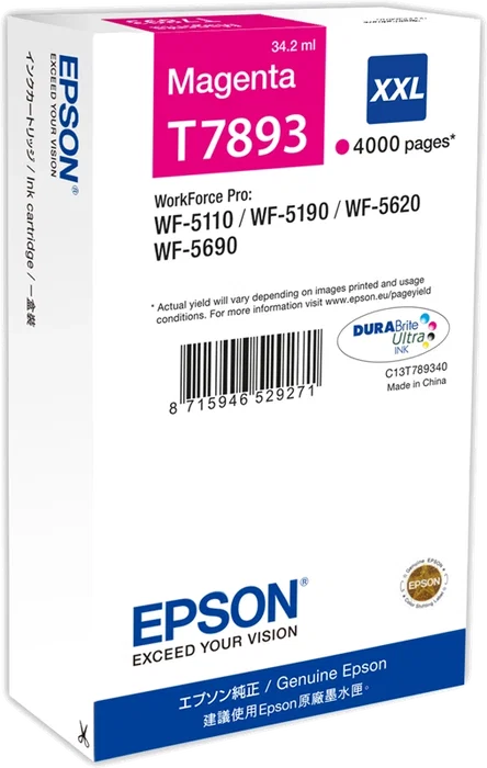 Epson T7893 Magenta XXL Cartucho de tinta C13T789340 Epson T7893 Magenta XXL Cartucho de tinta C13T789340