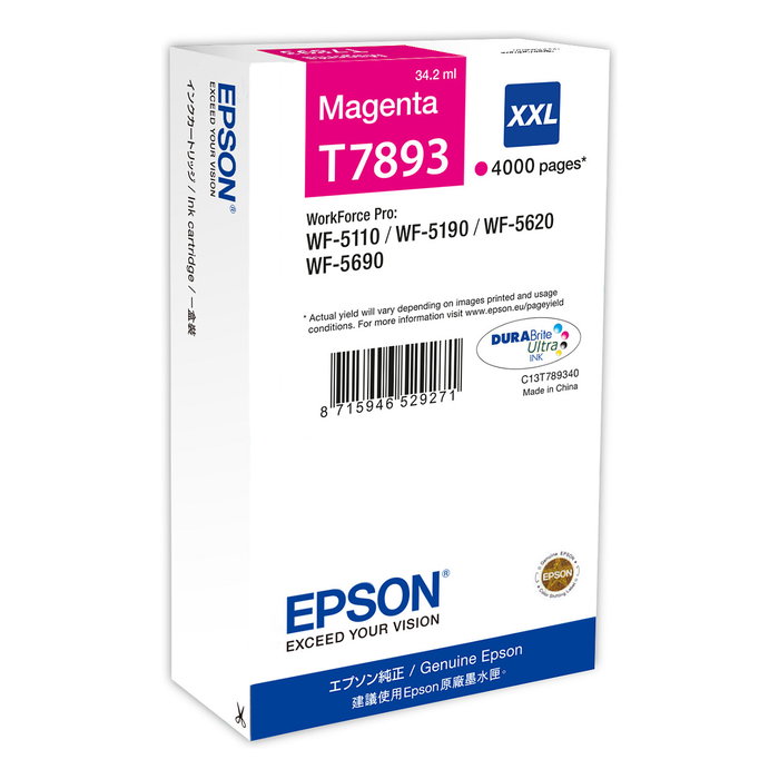 Epson T7893 Magenta XXL Cartucho de tinta C13T789340 Epson T7893 Magenta XXL Cartucho de tinta C13T789340