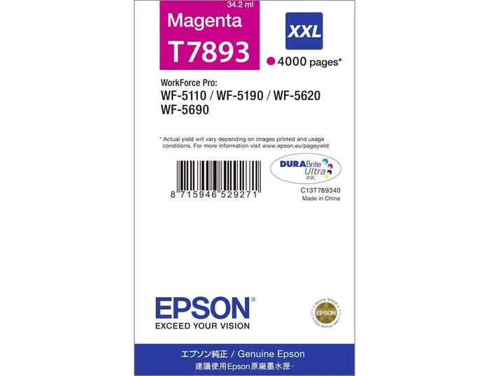 Epson T7893 Magenta XXL Cartucho de tinta C13T789340 Epson T7893 Magenta XXL Cartucho de tinta C13T789340