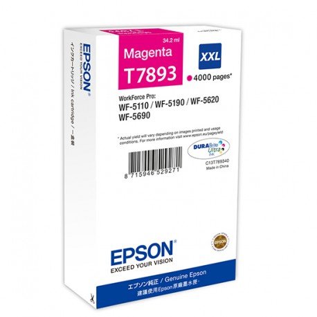 Epson T7893 Magenta XXL Cartucho de tinta C13T789340 Epson T7893 Magenta XXL Cartucho de tinta C13T789340