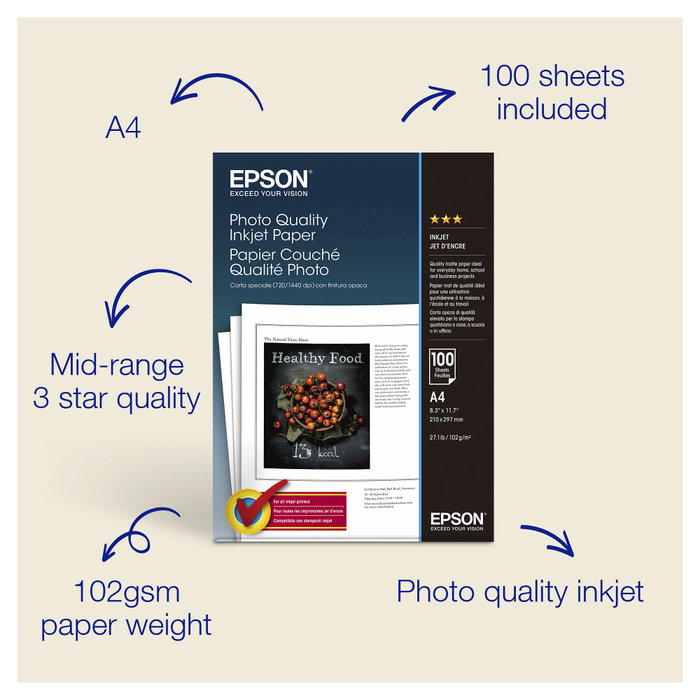 Epson Papel Especial HQ A4 Mate 102g - 100 Hojas (C13S041061) SKU: S8405837 Epson Papel Especial HQ A4 Mate 102g - 100 Hojas (C13S041061) SKU: S8405837