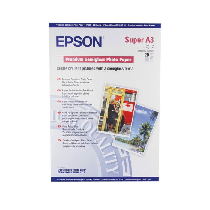 Epson Premium Semigloss Photo Paper A3+, 20 Hojas, 251g/m² Epson Premium Semigloss Photo Paper A3+, 20 Hojas, 251g/m²
