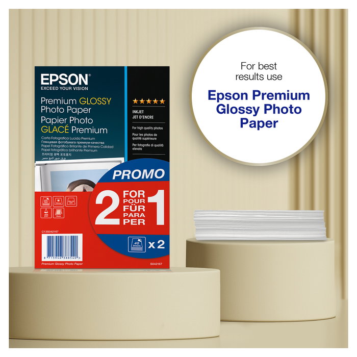 Epson Premium Glossy Photo Paper 10 x 15 cm, 2x 40 Hojas, 255 g/m² Epson Premium Glossy Photo Paper 10 x 15 cm, 2x 40 Hojas, 255 g/m²