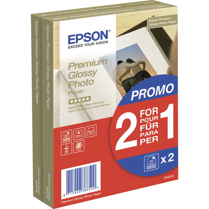 Epson Premium Glossy Photo Paper 10 x 15 cm, 2x 40 Hojas, 255 g/m² Epson Premium Glossy Photo Paper 10 x 15 cm, 2x 40 Hojas, 255 g/m²