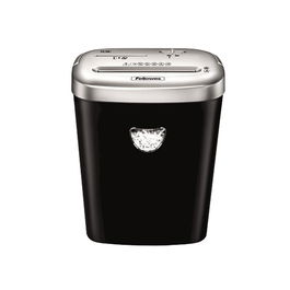 Fellowes 4653101 Destructora de Papel 53C, Corte en Partículas 4x35mm, 10 Hojas, Papelera 23L, para Grapas, Clips, Tarjetas y CDs, Uso Hogar/Office, Negro/Plateado