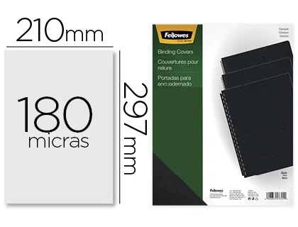 Fellowes Portadas de Encuadernación A4 PVC Opaco Negro 180 Micras