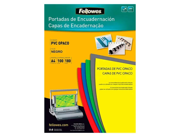 Fellowes Portadas de Encuadernación A4 PVC Opaco Negro 180 Micras