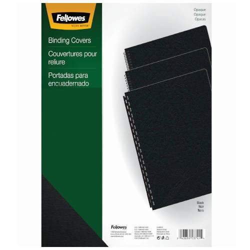 Fellowes Portadas de Encuadernación A4 PVC Opaco Negro 180 Micras