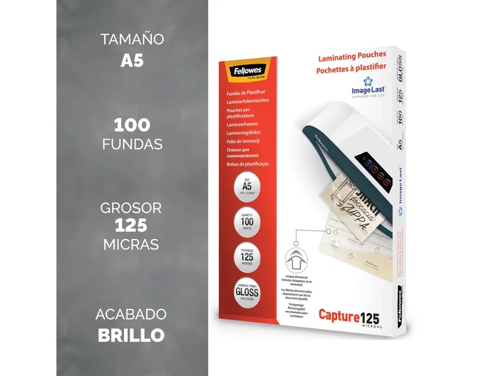 Fellowes ImageLast Fundas de Plastificar A5 125 Micras Brillo Pack 100 Ud