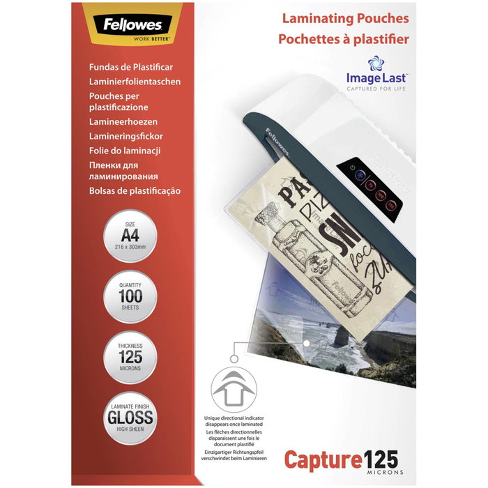 Fellowes Fundas de Plastificar A4 125 Micras Brillo Pack 100 ud