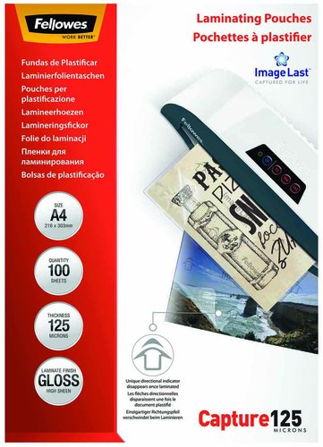 Fellowes Fundas de Plastificar A4 125 Micras Brillo Pack 100 ud