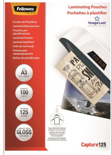 Fellowes Fundas de Plastificar A3 125 Micras Brillo Pack 100 unidades Fellowes Fundas de Plastificar A3 125 Micras Brillo Pack 100 unidades