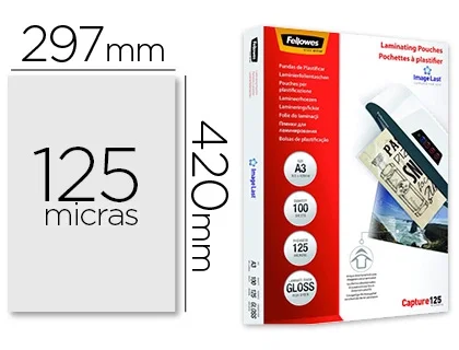 Fellowes Fundas de Plastificar A3 125 Micras Brillo Pack 100 unidades Fellowes Fundas de Plastificar A3 125 Micras Brillo Pack 100 unidades
