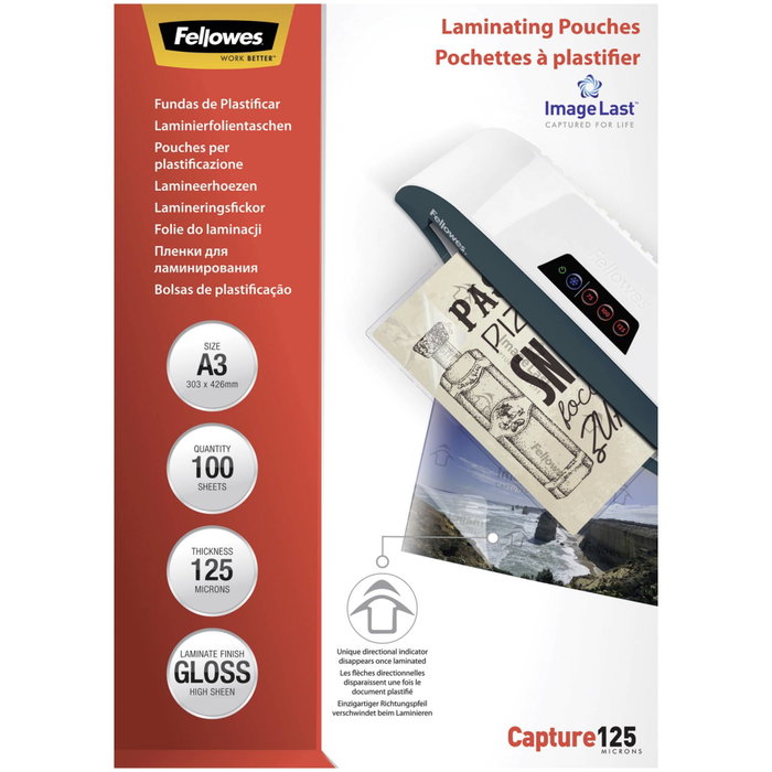 Fellowes Fundas de Plastificar A3 125 Micras Brillo Pack 100 unidades Fellowes Fundas de Plastificar A3 125 Micras Brillo Pack 100 unidades