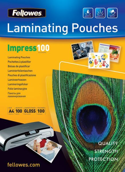 Fellowes Fundas de plastificar brillo A4 100 micras, pack 100