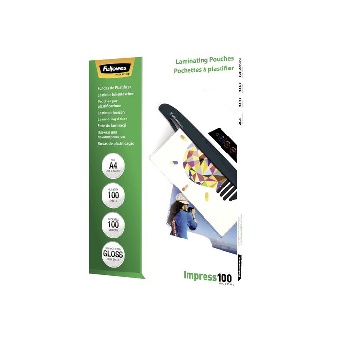 Fellowes Fundas de plastificar brillo A4 100 micras, pack 100