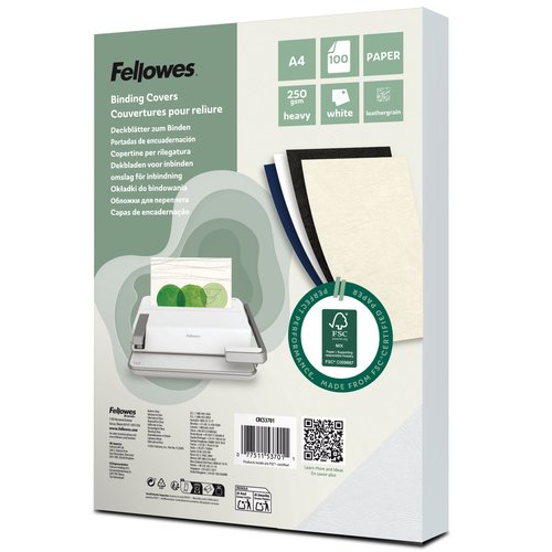 Fellowes Pack de 100 Portadas de Encuadernación Delta A4 Simil Piel Blanco 250g