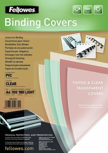 Fellowes Portadas de PVC A4 Transparente 180 Micras Pack 100 Unidades