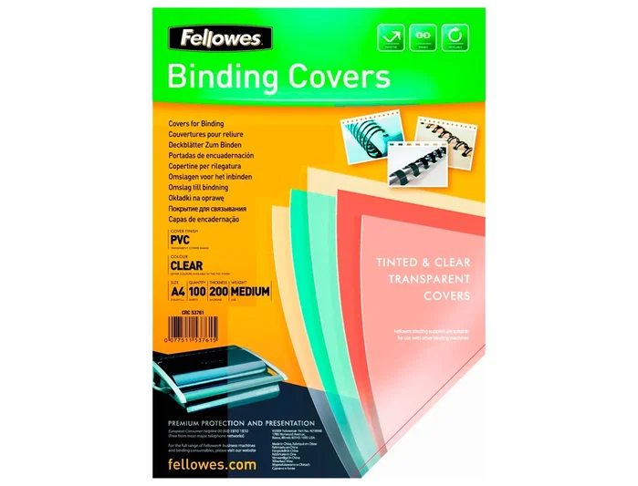 Fellowes Portadas de PVC A4 Transparente 180 Micras Pack 100 Unidades