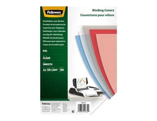 Fellowes Portadas de PVC A4 Transparente 180 Micras Pack 100 Unidades