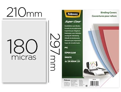 Fellowes Portadas de PVC A4 Transparente 180 Micras Pack 100 Unidades