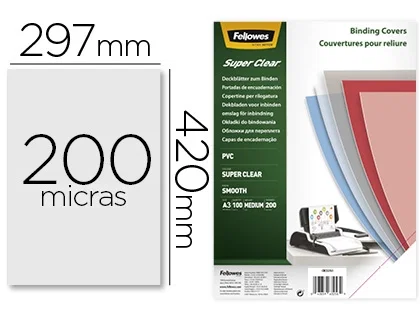 Fellowes Tapas de Encuadernación A3 PVC Transparente 200 Micras Pack de 100 Fellowes Tapas de Encuadernación A3 PVC Transparente 200 Micras Pack de 100