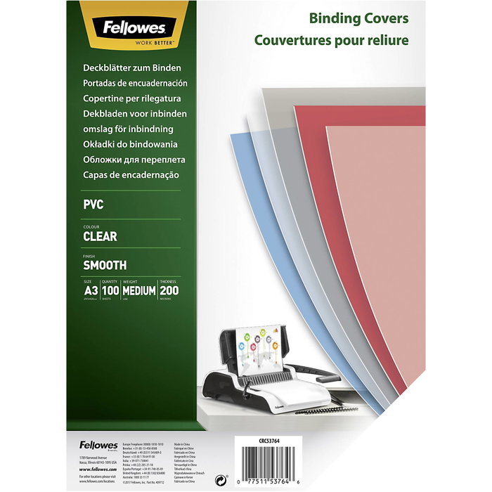 Fellowes Tapas de Encuadernación A3 PVC Transparente 200 Micras Pack de 100 Fellowes Tapas de Encuadernación A3 PVC Transparente 200 Micras Pack de 100