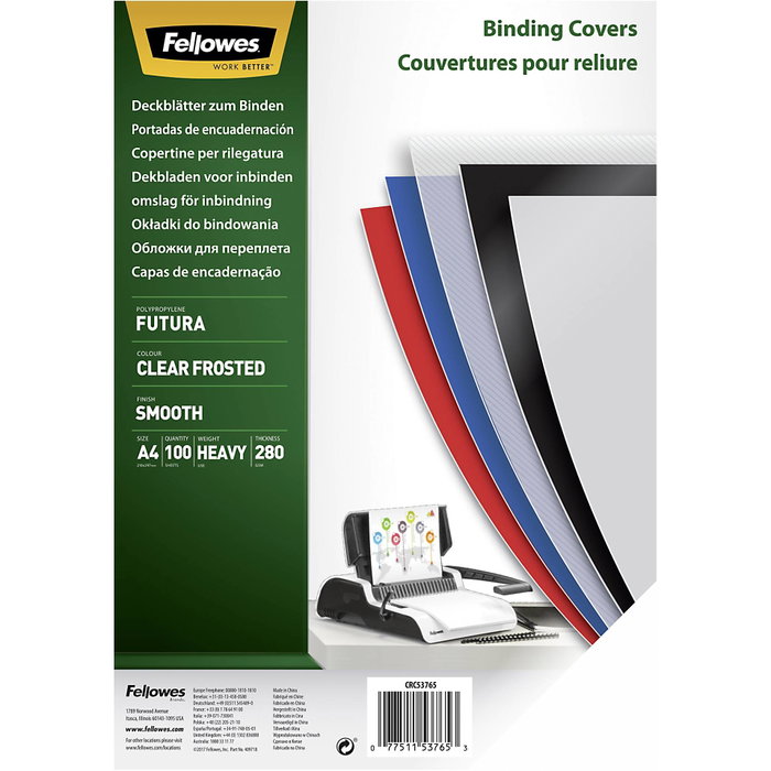 Fellowes Portadas de Encuadernación A4 Transparentes 300 Micras Pack 100