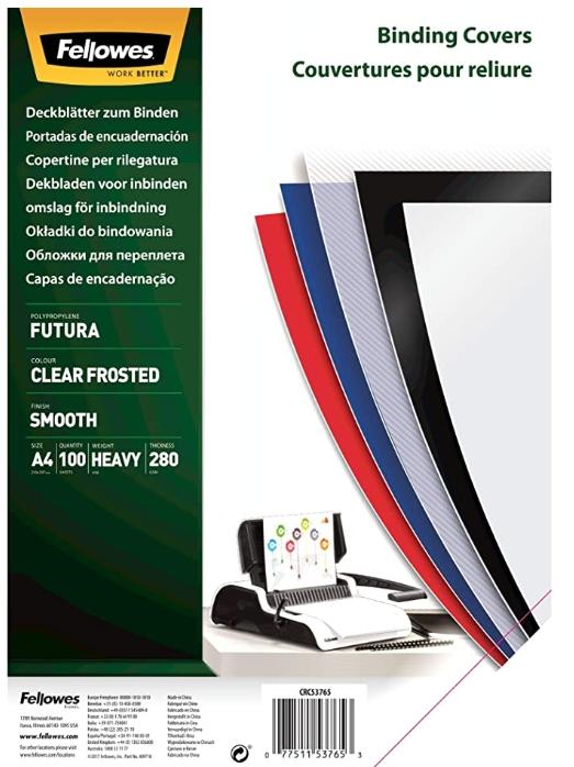 Fellowes Tapas de Encuadernación A4 PP 280 Micras Translúcido Pack 100 Unidades Fellowes Tapas de Encuadernación A4 PP 280 Micras Translúcido Pack 100 Unidades