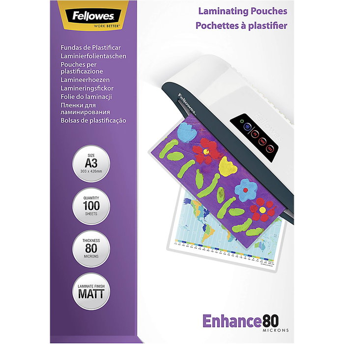 Fellowes Fundas de plastificar A3 Mate 80 Micras Pack 100 ud