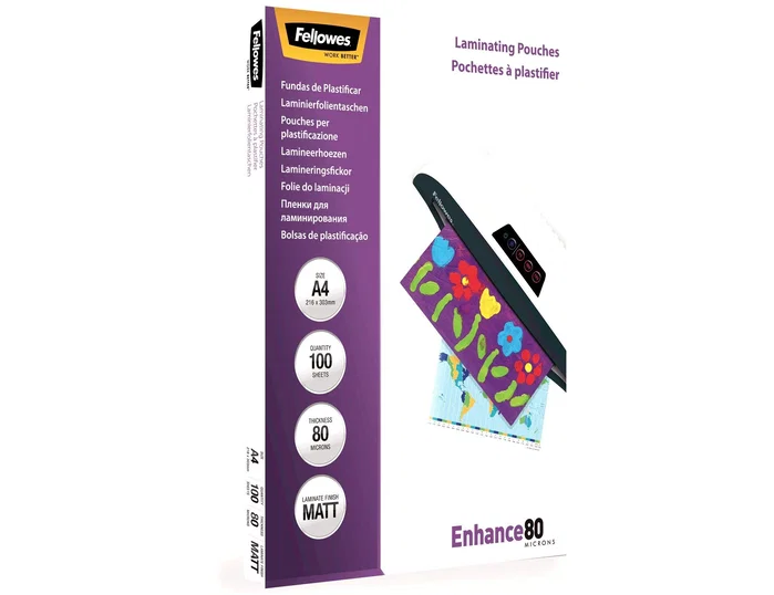 Fellowes Fundas de plastificar A4 mate 80 micras, pack 100