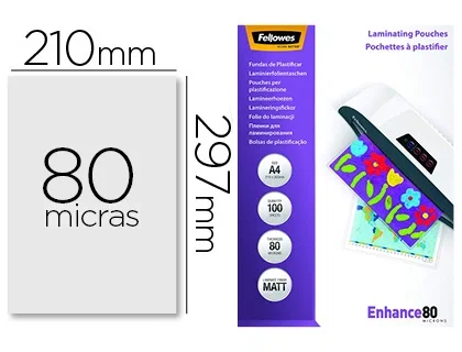 Fellowes Fundas de plastificar A4 mate 80 micras, pack 100