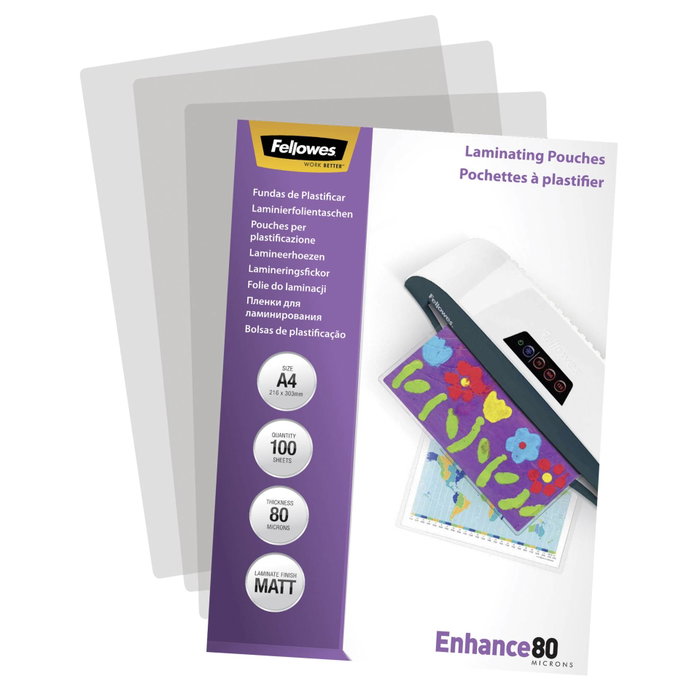 Fellowes Fundas de plastificar A4 mate 80 micras, pack 100