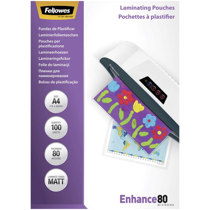 Fellowes Fundas de plastificar A4 mate 80 micras, pack 100