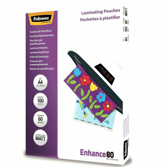Fellowes Fundas de plastificar A4 mate 80 micras, pack 100