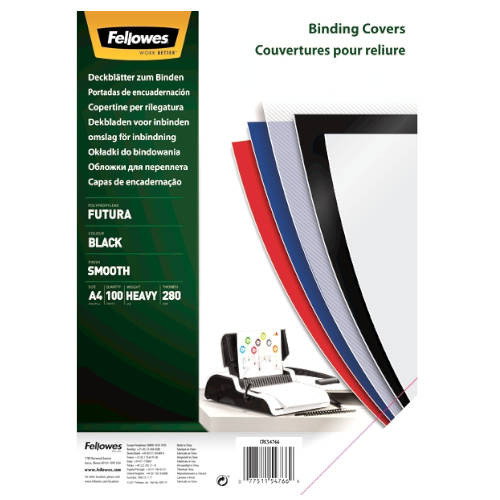 Fellowes Tapas de Encuadernación A4 Polipropileno Negro 500 Micras Pack de 100 Unidades