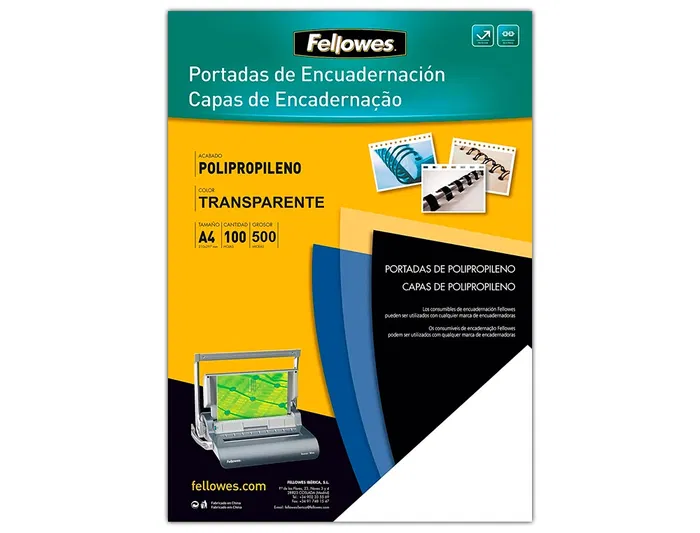 Fellowes Tapa de Encuadernación Din A4 Polipropileno Negro 500 micras Pack 100 Unidades