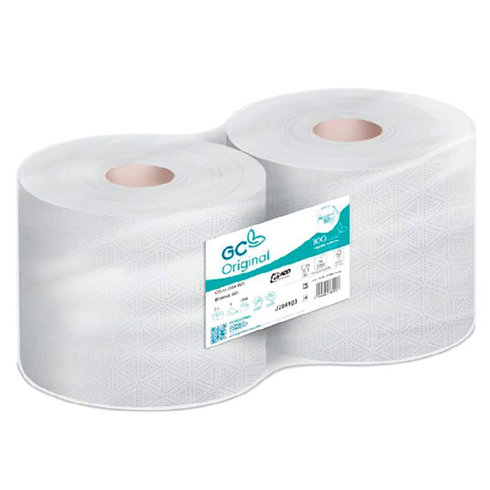 GC Bobina de Papel Industrial Gofrado de Celulosa 2 Capas, 450 m, Pack de 2, Blanco