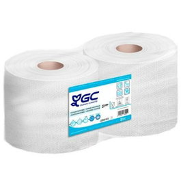 GC Bobina de Papel Industrial Gofrado de Celulosa 2 Capas, 450 m, Pack de 2, Blanco