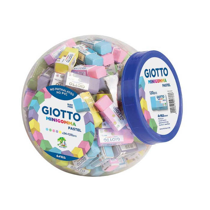 GIOTTO Set de 120 Mini Gomas de Borrar Colores Surtidos Pastel en Tarro Expositor