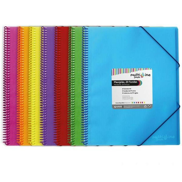 Grafoplás Carpeta Maxiplás PP Multiline A4 en Espiral con Gomas Violeta - 50 Fundas PP Extra