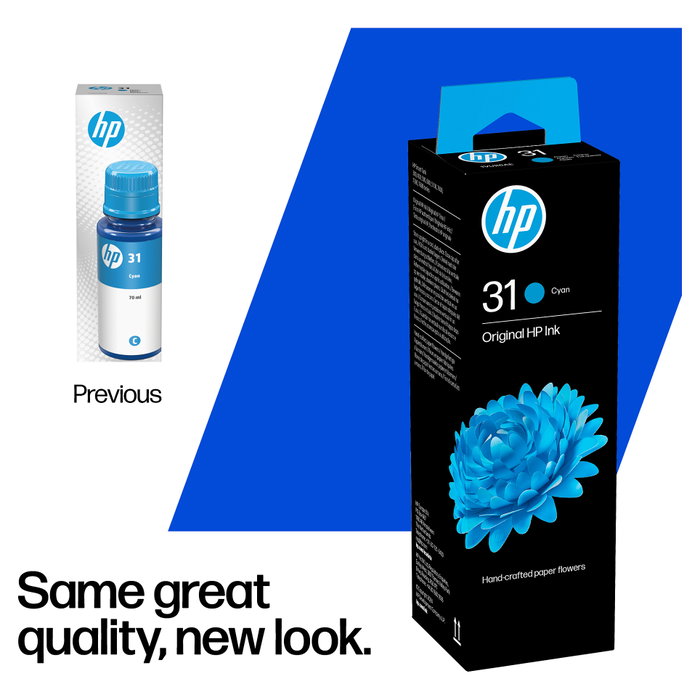 HP Botella de tinta original 31 cian 70 ml (1VU26AE) 8000 páginas HP Botella de tinta original 31 cian 70 ml (1VU26AE) 8000 páginas