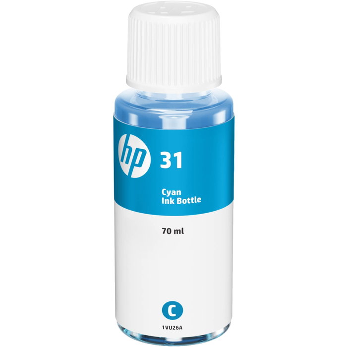 HP Botella de tinta original 31 cian 70 ml (1VU26AE) 8000 páginas HP Botella de tinta original 31 cian 70 ml (1VU26AE) 8000 páginas