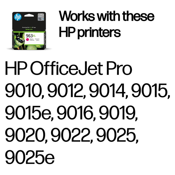 HP 963XL Cartucho de Tinta Magenta de Alta Capacidad Original, 3JA28AE Build-in-One 9010 Series Compatible Edition HP 963XL Cartucho de Tinta Magenta de Alta Capacidad Original, 3JA28AE Build-in-One 9010 Series Compatible Edition