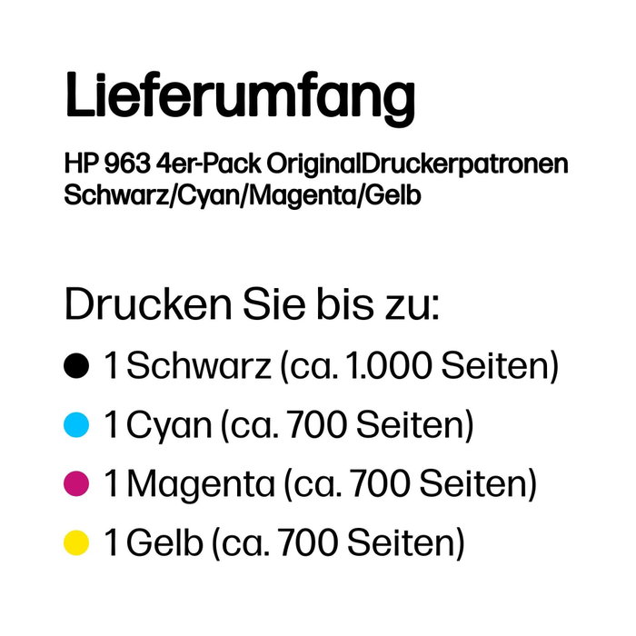 HP 963 Multipack de 4 Cartuchos (Negro, Cian, Magenta, Amarillo) HP 963 Multipack de 4 Cartuchos (Negro, Cian, Magenta, Amarillo)