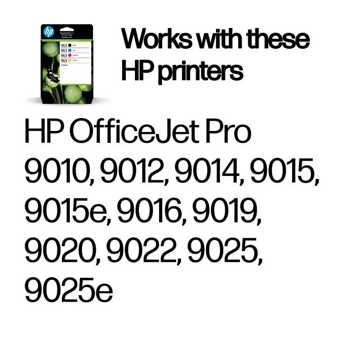 HP Pack de 4 Cartuchos de Tinta Original 963 Negro/Cian/Magenta/Amarillo HP Pack de 4 Cartuchos de Tinta Original 963 Negro/Cian/Magenta/Amarillo