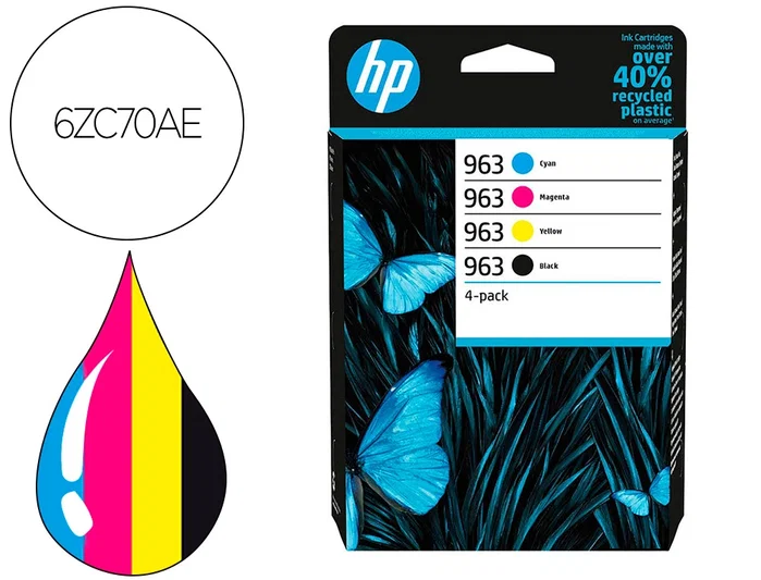 HP Pack de 4 Cartuchos de Tinta Original 963 Negro/Cian/Magenta/Amarillo HP Pack de 4 Cartuchos de Tinta Original 963 Negro/Cian/Magenta/Amarillo