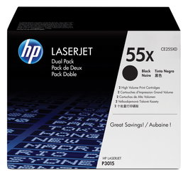 HP 55X (CE255XD) Pack de 2 Cartuchos de Tóner Negro XL