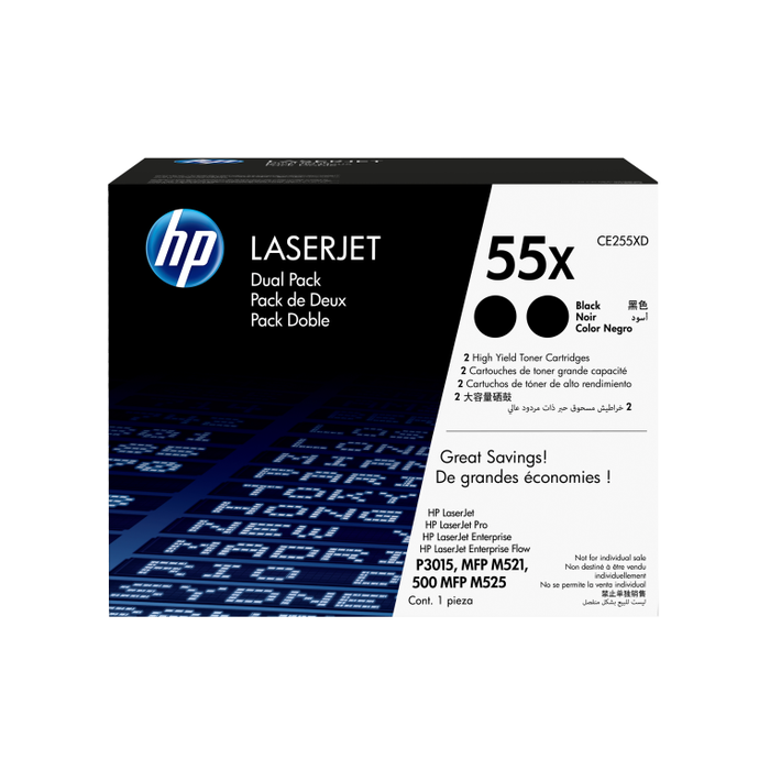 HP 55X CE255XD Negro Multipack de 2 Cartuchos de Alto Rendimiento (XL)